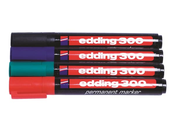 edding 300 - Markør - permanent - svart, rød, blå, grønn - 1.5-3 mm (en pakke 4)