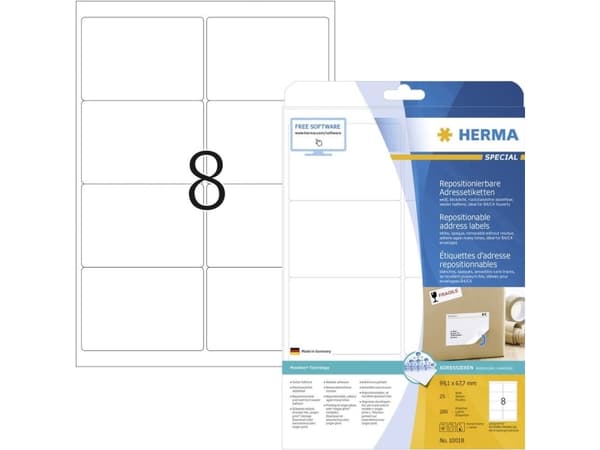 HERMA Special - Papper - matt - flyttbar självhäftning - vit - 99.1 x 67.7 mm 200 etikett (er) (25 ark x 8) adresslappar