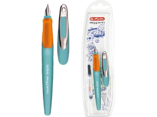 Herlitz my.pen, Orange, Turkos, Påfyllning med bläckpatronssystem, Blå, Medium, Blåsa, 1 styck