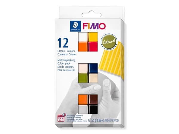 Staedtler FIMO 8023 C, Modelleringsleire, Sort, Blå, Sjokolade, Konjakkfarget, Grå, Oliven, Oransje, Rosa, Rød, Hvit, Gult, 12 stykker, 12 farger, 11