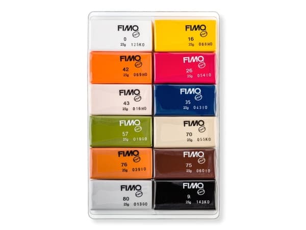 Staedtler FIMO 8023 C, Modelleringsleire, Sort, Blå, Sjokolade, Konjakkfarget, Grå, Oliven, Oransje, Rosa, Rød, Hvit, Gult, 12 stykker, 12 farger, 11