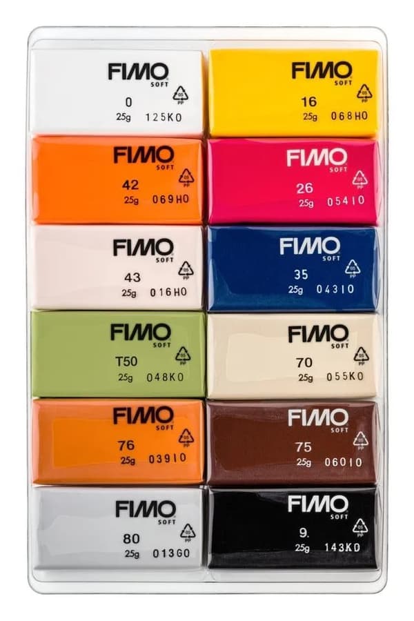 Staedtler FIMO 8023 C, Modelleringsleire, Sort, Blå, Sjokolade, Konjakkfarget, Grå, Oliven, Oransje, Rosa, Rød, Hvit, Gult, 12 stykker, 12 farger, 11