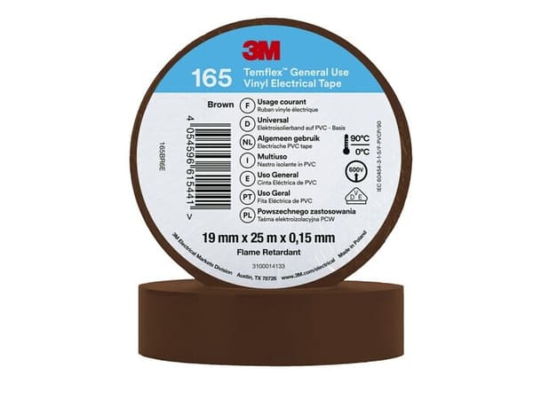 3M 165BR6E, 1 stykker, Brun, PVC, 600 V, Blister, 25 m