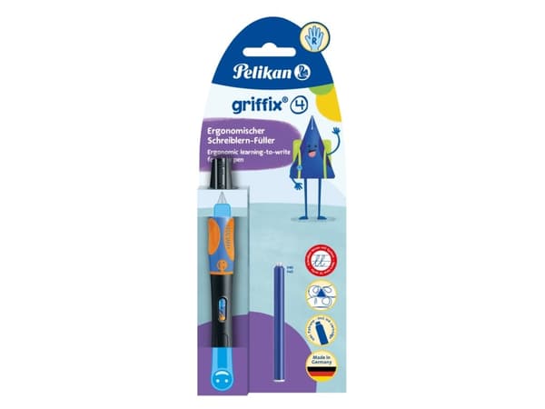 Pelikan griffix, Svart, Påfyllning med bläckpatronssystem, Blå, Plast, Rostfritt stål, Högerhänt
