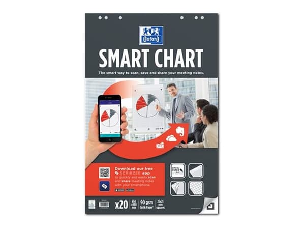 Oxford SmartChart - Flip over paperi - 650 x 980 mm - 20 arkkia - valkoinen - ruutupaperi - 6 reikää