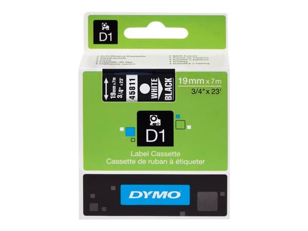 DYMO D1 - Självhäftande - vitt på svart - Rulle (1,9 cm x 7 m) 1 kassett(er) etiketttejp - för LabelMANAGER 360, 400, 420, 450, 500, PC, PC2, Wireles