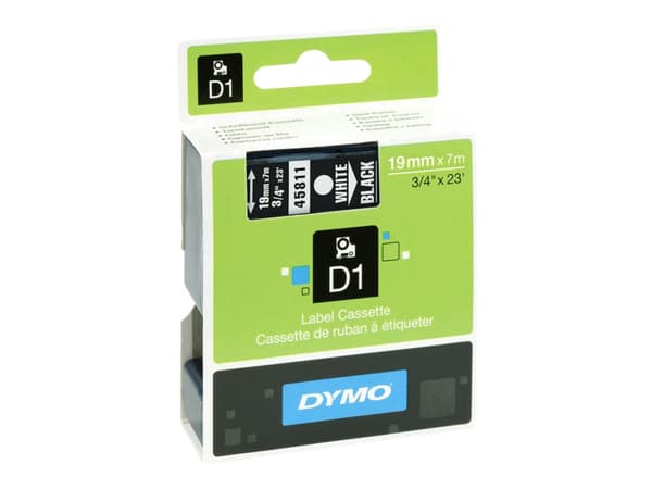 DYMO D1 - Självhäftande - vitt på svart - Rulle (1,9 cm x 7 m) 1 kassett(er) etiketttejp - för LabelMANAGER 360, 400, 420, 450, 500, PC, PC2, Wireles