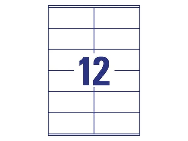 Avery LR3424-10, Hvit, Rektangel, Permanent, 105 x 48 mm, A4, Papir