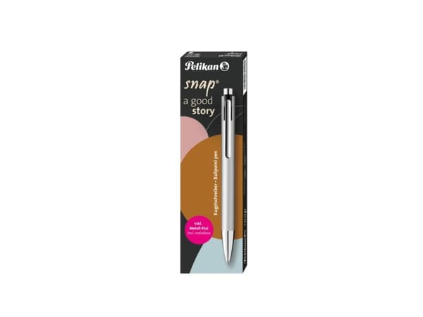 Pelikan Kugelschreiber Snap Metalic K10 Silber im Etui, Klämma, Fastklämbar, indragbar kulspetspenna, Blå, 1 styck, Medium