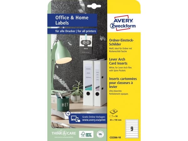 Avery C32266-10 190 x 30 mm, A4, utan beläggning, vit vit vit 327000000000000030x2190x90mm (10Ark) - (10 st per kartong)