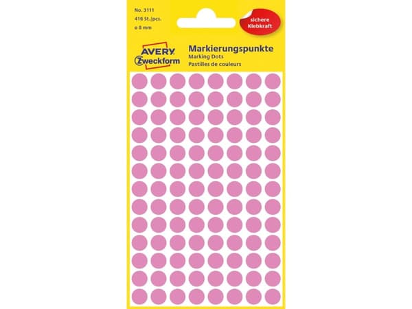 Avery Zweckform Avery Zweckform 8mm etiketter, rosa, 104 etiketter, för märkning, förpackning om 4, 3111, för handskrift
