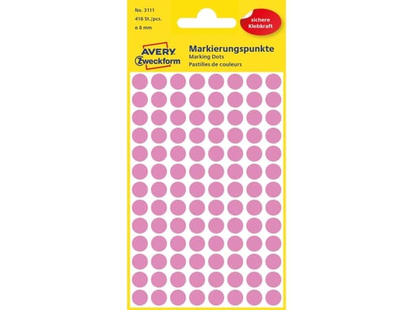 Avery Zweckform Avery Zweckform 8mm etiketter, rosa, 104 etiketter, för märkning, förpackning om 4, 3111, för handskrift