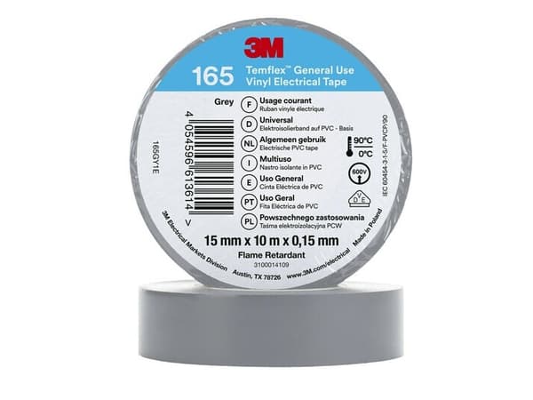 3M 165GY1E, 1 kpl, Harmaa, PVC-muovi, 600 V, Kupla, 10 m