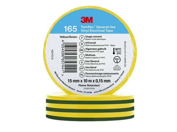 3M 165YG1E, 1 kpl, Keltainen, PVC-muovi, 600 V, Kupla, 10 m