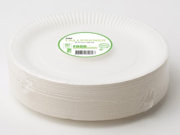 Tallerken middag pap Ø23cm hvid 100stk/pak