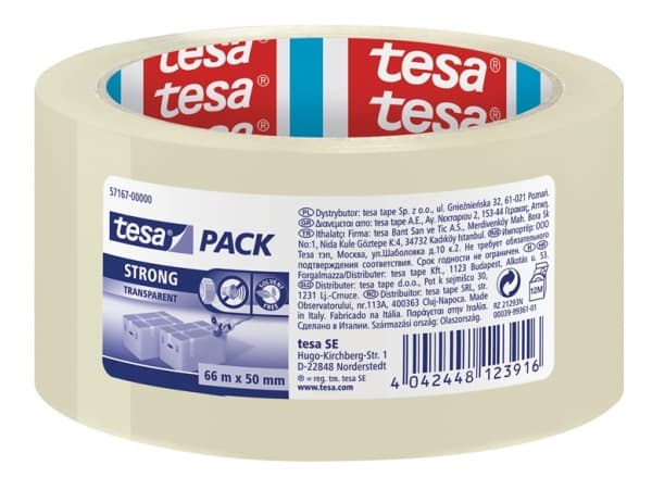 TESA Clear Strong, 66 m, Läpinäkyvä, Polypropeeni, Pahvi, 50 mm, 1 kpl