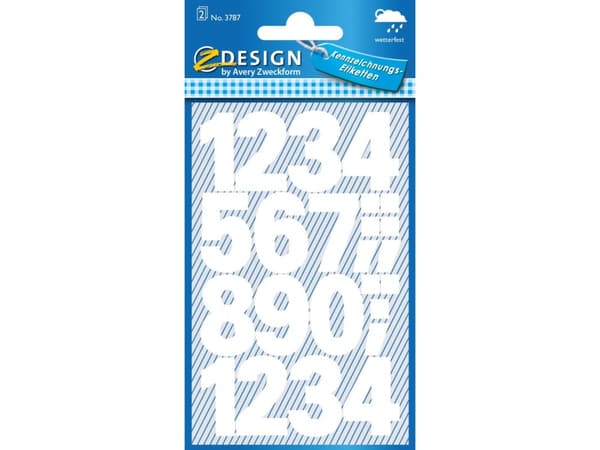 Z-Design 3787 Etiketter med tal, Lille format, 48 Etiketter, hvid Brug Avery 3787 selvklæbende og vejrbestandige tal til organisering, identifikation