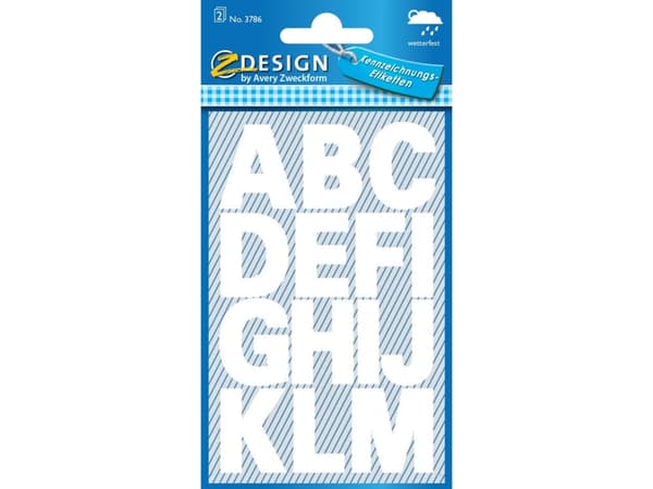 Z-Design 3786 Etiketter med bogstaver, Lille format, 30 Etiketter, hvid Brug Avery 3786 selvklæbende og vejrbestandige bogstaver til organisering, id