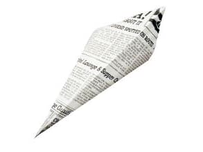 Pommes Frites Kræmmerhus B210xH295mm Papir/PE 50+15gr Hvid/Old News,1000 stk/krt