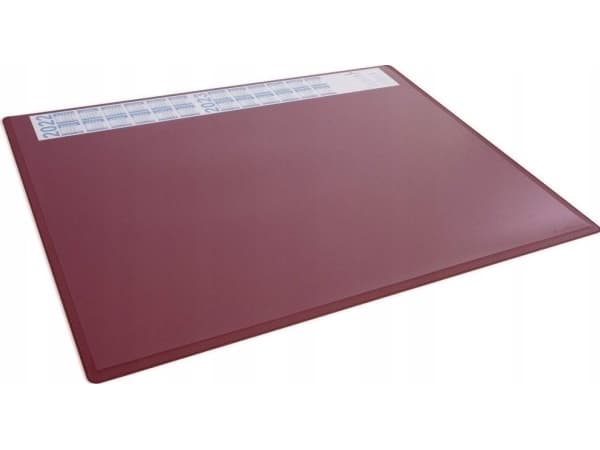 Skriveunderlag 650x500 mm rød - med kalender og transparent dækplade PP