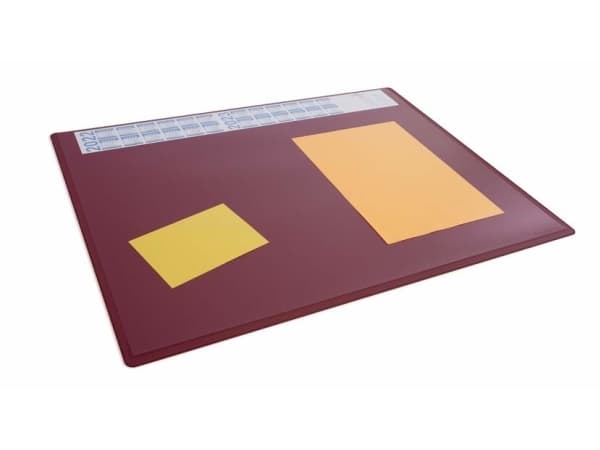 Skriveunderlag 650x500 mm rød - med kalender og transparent dækplade PP
