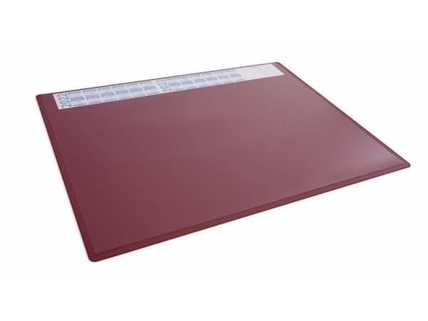Skriveunderlag 650x500 mm rød - med kalender og transparent dækplade PP