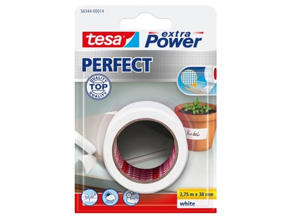 TESA extra Power Perfect, 2,75 m, Vit, Tyg, Kartong, papper, 38 mm, Upphängbar förpackning
