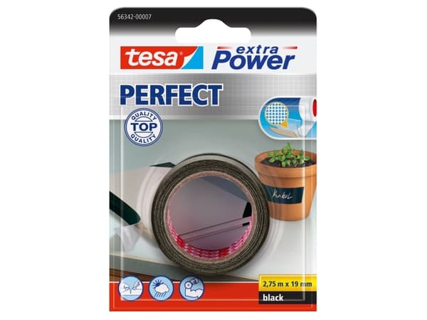 TESA extra Power Perfect, 2,75 m, Svart, Tyg, Kartong, papper, 19 mm, Blåsa