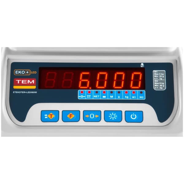 TEM Butiksvåg - Kalibrerad - 3 kg/1 g - 6 kg/2 g - LED