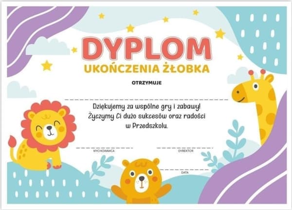 LearnHow A4 diploma of nursery completion - Animals 30 pcs