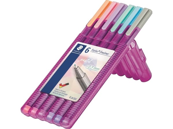 STAEDTLER triplus 334 - Fineliner - pastel lavender, pastel sky blue, pastel peach, pastel light rose, pastel mint, pastel light gray - vattenbaserat