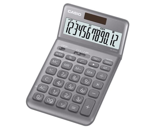 Casio JW-200SC - Skrivebordskalkulator - 12 sifre - solpanel, batteri - grå