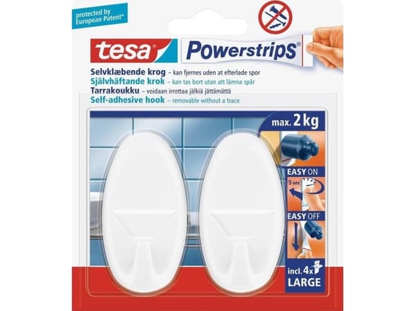 Powerstrips Tesa oval bildkrok, vit, förpackning med 2 remsor