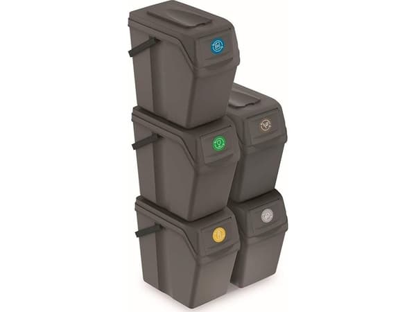PROSPERPLAST AVFALLSSEGREGERINGSKURVER STEENGRÅ 5x25L SORTIBOX