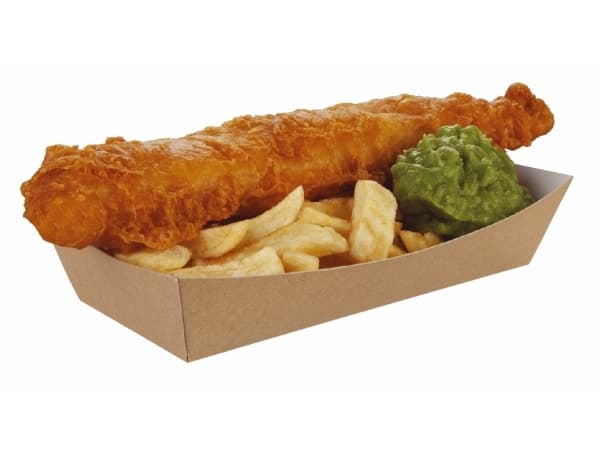 Pommes Frites Bakke XL L220/190xB115/85xH45mm Pap/Plast Brun/Hvid,250 stk/krt