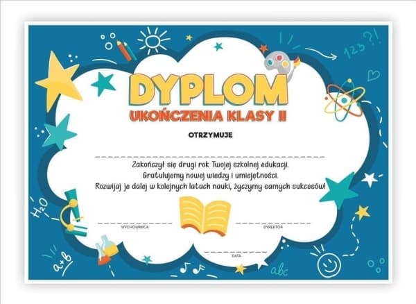 A4 diploma of completion of the second grade - Stars 30 pcs