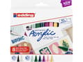 Miniatyrbilde 1 av 2: Edding Acrylic, Sort, Blå, Brun, Grønn, Lyseblå, Rosa, Lilla, Hvit, Gult, Flerfarget, 8 farger, Projektil spiss, Rund, 1 mm