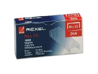 Rexel - Klamrar - 24/6, No. 16 - 6 mm - stål - silver - paket med 1000 - för Centor; Gazelle; Matador; Meteor; Office 56; Ulyssey