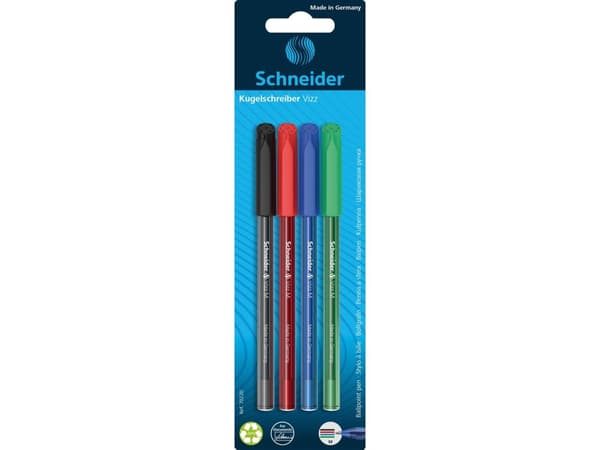 Schneider SCHNEIDER VIZZ kulepenn, M, 4 stk., blister, blanding av farger