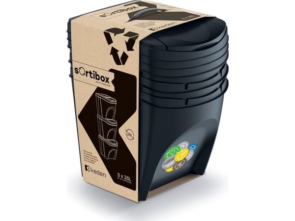 Šiukšliadėžė Prosperplast Sortibox do segregacji 3 x 25L juoda (IKWB25S3-S433)