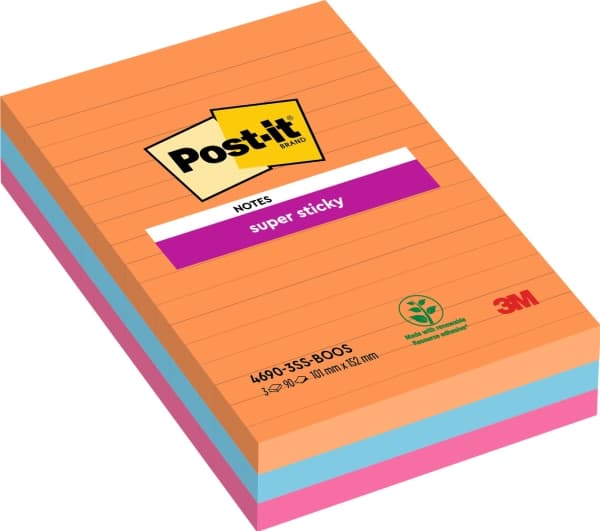 Post-it blok Super Sticky Large lin. ass. 101x152mm 3blk/pak Boost Colour