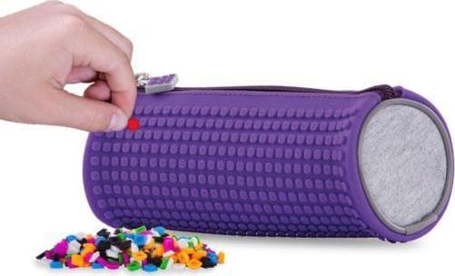 PIXIE Pencil Case, Round Zip Pencil Case, Cosmetic Pouch, Pouch, PIXIE CREW, Gray, Purple Panel