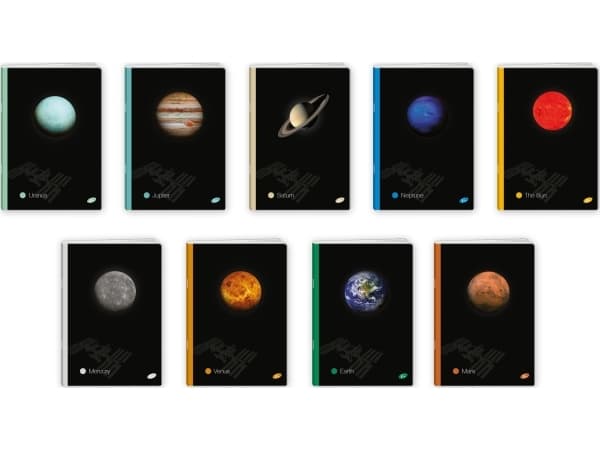 Notebook A4/96K, checkered PLANETS MIX