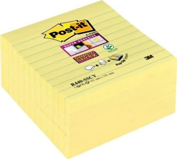 Post-it selvklebende lapper POST-IT Super Sticky Z-Notes XL foret (R440-SSCY), 101x101 mm, 5x90 kort, gul