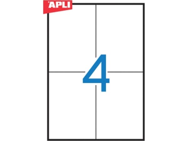 APLI 01227, Hvit, Selvklebende skriveretikett, A4, Polyester, Laser/Blekkskriver, Permanent