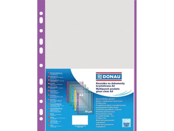 Donau T-shirts for documents DONAU, PP, A4, crystalline, 40 microns, colored edge - purple, 100pcs.