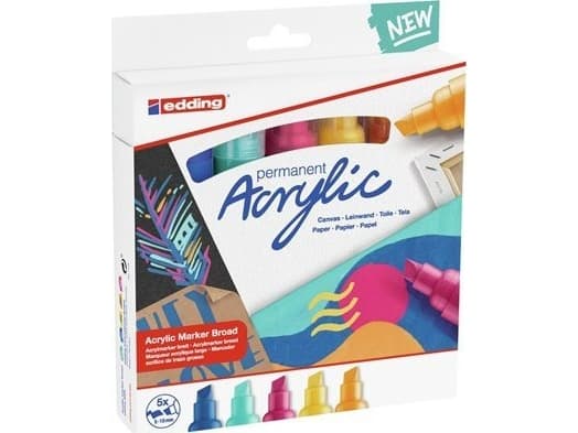 Edding 5000 Acrylic Marker Broad, Blå, Orange, Lila, Turkos, Gul, Mejselspets, Blå, Orange, Lila, Turkos, Gul, Extra Bred, 5 mm, 1 cm