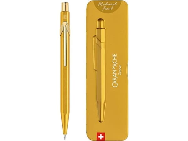 CARAN D'ACHE mekanisk blyant 844 gullbarre, 0,7 mm, gull sekskantet skaft laget av aluminium, gull sateng finish, - 1 stk (844.999)