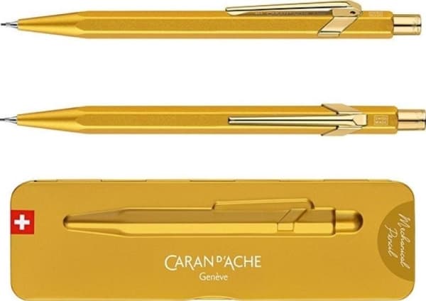 CARAN D'ACHE mekanisk blyant 844 gullbarre, 0,7 mm, gull sekskantet skaft laget av aluminium, gull sateng finish, - 1 stk (844.999)