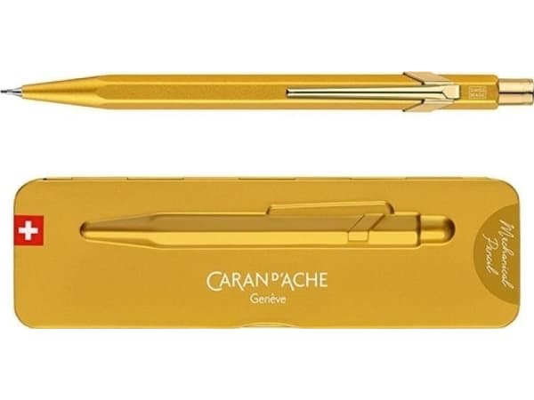 CARAN D'ACHE mekanpenna 844 Goldbar, 0,7 mm, guldfärgad sexkantig cylinder av aluminium, guldfärgad satinfinish, - 1 st (844.999)